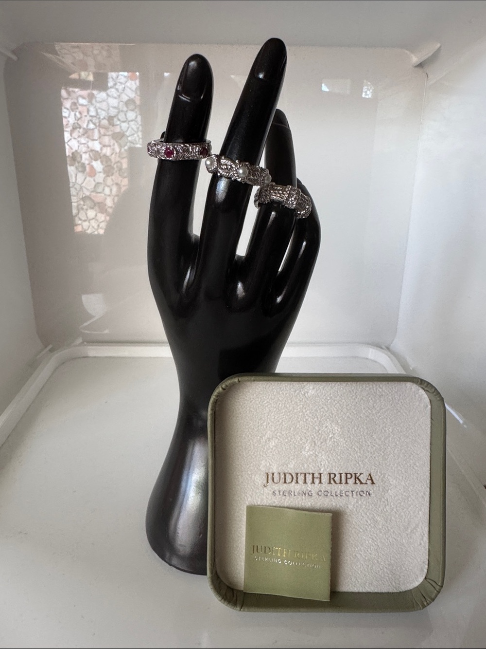 Judith Ripka Sterling Silver Multi-Stone Ring Set with Diamonique, Ruby, Pearl